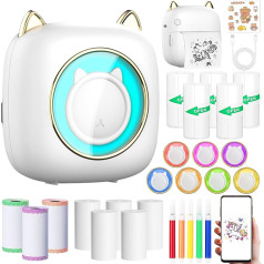 ZQEJEFD Mini Printer, Mobile Photo Printer, Portable Mini Photo Printer with Seven Colours LED, Wireless Photo Printer, Thermal Printer, Smartphone Bluetooth Printer for Learning Aid, Learning Notes,