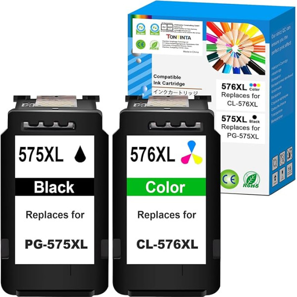 575XL 576XL PG-575XL CL-576XL Remanufactured Ink Cartridges 400 Pages Black, 350 Pages Colour for Canon PIXMA TS3550 TS3550i TS3551 TS3551i TR4750 TR4750i TR4751 TR4751i Printer