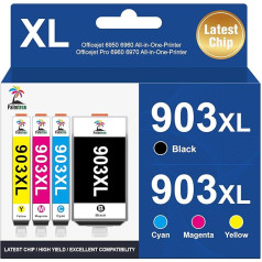 Palmtree 903XL 903XL Ink Cartridges Multipack Replacement for 903XL 903 XL for HP Officejet 6950 HP Officejet Pro 6970 6960 High Yield Ink Cartridges Black, Cyan, Magenta, Yellow, 4-Pack