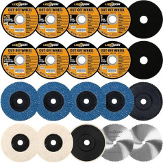 Cutting Discs, Flap Discs, Polishing Discs Set Diameter 75 x 9.5 mm for Angle Grinder Cutting Polishing Grinding Metal, Mounting Mandrel for Dies (20 Pieces + 1 Mandrel) (75 mm 20 Pieces)