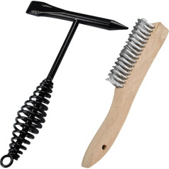 Hymnorq Welding Chisel Hammer with Steel Coil Spring Handle, Cone and Vertical Chisel Head, 3.5 cm Shoe Handle, Scratch Wire Brush, 2 Piece Slag Removal Tool Kit
