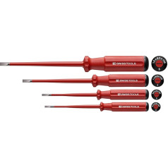 PB Swiss Tools VDE SCHLITZ Screwdriver Set Electrician PB 5538 Slim 4-Piece Set (2/3/4/5), Insulated up to 1,000 Volts, 100% Swiss Made, Red