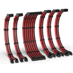 EZDIY-FAB PSU Cable Extension Kit, 16AWG Extension Cable for Power Supply, 1 x 24 Pin/2x4+4 EPS/3x6+2 PCI-E, Custom PC Sleeve Cable 300 mm with Combs Black Red