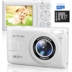 4K Compact Digital Camera for Children: 64MP Camera with 32GB MicroSD Card, 18X Digital Zoom, Point and Shoot Camera for Girls, Birthday Gift