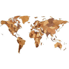 EWA Eco-Wood-Art World Map Children's Room - DIY 3-Layer Puzzle World Map Wall Decoration Bedroom - World Map Wood for Adults & Teenagers from 14 Years - Medium, 126 Pieces - Choco World
