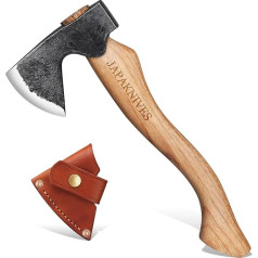 Japaknives Hatchet Axe with Leather Sheath Splitting Axe for Wood Forged Sharp Hand Hatchet Ergonomic Curvature Survival Axe for Bushcraft Camping Mini Outdoor Axe