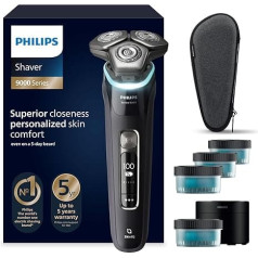 Philips Shaver S9000 – Elektrischer Nass-& Trockenrasierer für Männer, Schwarz, Lift & Cut System, SkinIQ Technologie, Barttrimmer, Reinigungsstation, Ladestation & Reiseetui(Modell S9976/63)