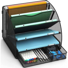 BOHDK Desk Organiser, Fan Shaped Desk Organizer with 5 Layers, Mesh Desk Organizer and Accessories for Office Supplies, Home or School, Black