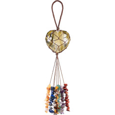 Nupuyai Volcanic Cherry Quartz Heart Stone Hanging Ornaments 7 Chakra Healing Crystals Tumbled Stones Crystal Tassels for Car & Home Decoration Reiki Yoga Meditation