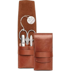 nippes Solingen Whiskey Manicure Set, Practical Pocket Size, 3 Pieces, Stainless Steel, Rust- and Nickel-Free, Cowhide Case in Brown, Nail Scissors Set, Made in Solingen/Germany