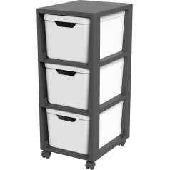 Jive Rotho Rolling Container with 3 Drawers, Plastic (PP) BPA-Free, White, 3 x 16 L (37.9 x 30.4 x 32.9 cm)