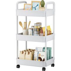 EZ Cozy 3 Tier Plastic Rolling Cart with Wheels, Lightweight Rolling Cart Organizer Easy to Assemble Storage Cart for Kitchen, Bathroom, Living Room, Office (White)