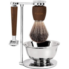 Favali Shaving Set, Shaving Brush Set, 4-in-1 Safety Razor Holder + Shaving Bowl + Badger Hair Razor Brush + Safety Razor (Blade Not Included), Safety Razor Compatible with Classic Razor Blade