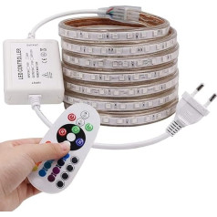 XUNATA 6 m LED RGB Strip, AC 220 V 230 V IP65 Waterproof Multicoloured Replace SMD 5050 60 leds/m LED Strip Light with 24 Buttons IR Remote Control for Bar Ceiling Counter Cabinet Christmas Party