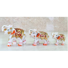 ESPLANADE Marble Elephant Family with Calf Sculpture or Showpiece Feng Shui Vastu Bring Good Luck Home Decor Set of 3 (4.25