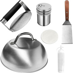 Hmfmdy Burger Press Kit, Burger Smasher & Metal Burger Spatula, Basting Cover, Spice Dredge Shaker, Wax Disc Paper, Squeeze Bottles, BBQ Griddle Accessories Kit, BBQ Tools Set, Cooking Utensils Set