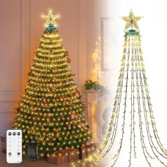 CORST Fairy Lights Christmas Tree with Star Tip, 2.5 m 400 LEDs Christmas Fairy Lights with Plug for Indoor and Outdoor Use, Tree Light Curtain Remote Control, Waterproof for Xmas Indoor (Warm White)