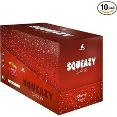 PEAK Squeazy Syrup - Display - 10 x 65 ml - Cherry Flavour I for up to 8 L Ready Drink I Sugar-Free Syrup with Real Fruit Extract I Vegan I Zero Calories