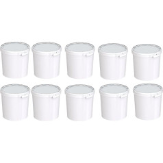 SILPLAST 10 x 30 Litre Bucket with Lid, White, Stackable Milk Bucket, Storage Bucket, Honey Bucket, Plastic Bucket, Food Safe Container, Empty Bucket for Flour, Water Bucket