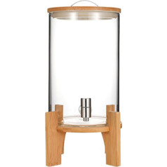 Glass Beverage Dispenser with Stainless Steel Tap and Wooden Stand, 7.5L Cold Drinks Container with Bamboo, Heat Resistant Borosilicate Glass, Perfect for Parties and Events