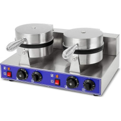 vertes Belgian Waffle Maker Double Electric 2000 W Stainless Steel (2 x Timers 5 min, 2 x Temperature 50-300 °C, Continuously Adjustable, 4 Non-Slip Rubber Feet, Non-Stick Coating)