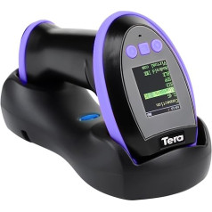 Tera 1D 2D QR Barcode Scanner with Digital Setting Screen: Button Operation and Charging Station, German Control Menu and User Manual, Model HW0009, Purple