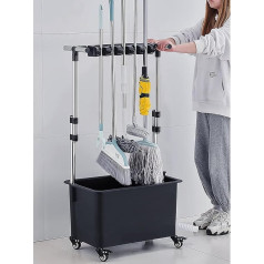 Organizer für Reinigungsmittel, bewegliches kommerzielles Werkzeugregal, Wagen, Besen und Mop-Halter, für nasse Mops, für Garten, Garage, Schulen