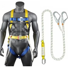 Hanured Fall Protection Harness with Thickened Lumbar Support, Fall Protection Safety Belt, Climbing Harness with 2 x 1.8 m Lanyards, for Working in the Air, Roofers, Climbing Rope