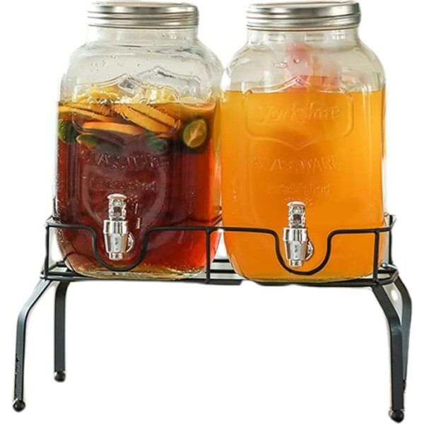 Yaoliucp 1 Set -Getränkspender 2PCS 1 Gallonen Glasgetränkespender mit Standsaftspender mit Deckel- und Wasserhahn -Getränkespender für Partys, Picknicks, Grillabende und täglich, Getränkespender