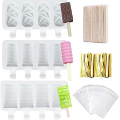 Yayatty Ice Lolly Moulds Silicone Popsicle Moulds Equipped with Wooden Sticks, Packaging Bags and Packaging Lines for Creative DIY Ice Cream Stick Frozen Ice Lolly (White 1) (1)