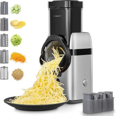 FOHERE Electric Vegetable Cutter, 5-in-1 Cheese Grater, 80 W Vegetable Slicer, Vegetable Slicer with Multiple Interchangeable Blades and Storage Box, Grater for Fruit and Vegetables - Whole Potatoes,
