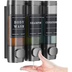 Unisense Shampoo and Conditioner Dispenser, 3 Chambers, No Drilling Wall Shampoo Dispenser for Shower, Wall Mounted Shower Dispenser for Bathroom, Hotel, Large Capacity, Dark Grey