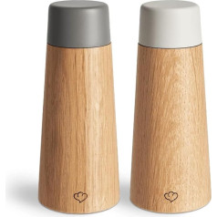 Springlane Salt & Pepper Mill Set of 2 Oak Wood and Concrete, Spice Mill, Chili Mill, Adjustable Ceramic Grinder, Unfilled, Scandinavian Design