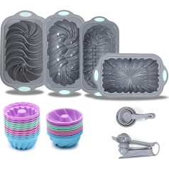 Tongjude 45 Piece Silicone Baking Moulds Set, 4 Cups Silicone Loaf Mould for Baking Bread, Baking Cups, Non-Stick Kitchen Oven Baking Moulds, with Measuring Cups and Spoons Set, Grey