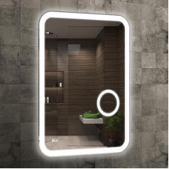 Home Glow Bathroom Mirror with Lighting LED Bathroom Mirror with Lighting Cosmetic Mirror with Lighting Mirror with Anti-Fog System LED Wall Mirror with Illuminated Makeup Mirror 60 x 80 cm