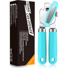 OGIMA Stainless Steel Manual Can Opener, Effortless Open Cans with Heavy Duty Manual Can Opener, Smooth Edges and Comfortable Handle for Arthritis and Weak Hands (Turquoise)