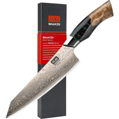 SHAN ZU Venus Series Damascus Copper Chef's Knife Hand-Forged Japanese Knife, 33 Layers Damascus Steel & Copper Professional Damask Kitchen Knife 20 cm