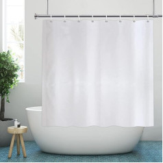 YISURE White Shower Curtain 150 x 150 cm, Narrow Width for Small Bathtubs, Antibacterial Polyester Fabric, Small Bath Curtain, Water-Repellent, Width 150 x Height 150 cm