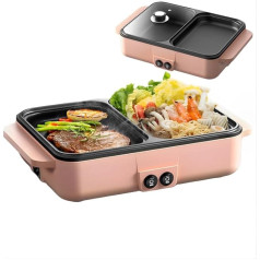 Topyond 1200 W Electric Hot Pot and BBQ Grill, Electric Frying Pan, Electric Indoor Grill Table Grill, Dual-Use Electric Korean Grill, 2 Person Hotpot, 220 V 180°, for Home, Dormitory