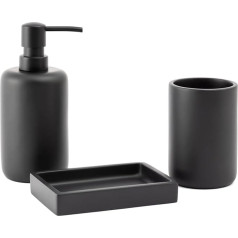 Hanseküche 3 Piece Bathroom Set - Decorative Bathroom Accessories Resin Black with Tumbler, Soap Dispenser and Soap Dish