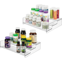 mDesign Multipurpose Storage Rack - Ideal for Medicine or Other Health Supplies - Plastic Three Tier Shelf - Set of 2 - Clear