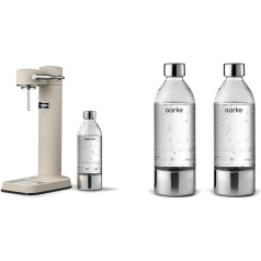 Aarke Carbonator 3, Premium Stainless Steel Water Carbonator with aarke Bottle, Sand Finish & Pack of 2 PET Bottles for Carbonator 3 Water Carbonators, BPA-Free with Stainless Steel Details, 800 ml,