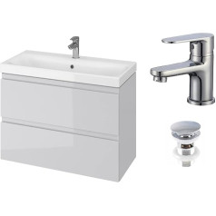 VBChome Bathroom Furniture 80 cm Slim Grey with Tap and Pop-up Valve Sink with Base Cabinet 2 Drawers