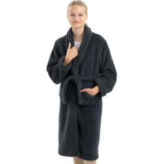 HOMELEVEL Cuddly Fleece Bathrobe for Children - Sherpa Dressing Gown with Pockets Shawl Collar Belt - Children's Bathrobe for Boys and Girls