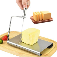 Stainless Steel Cheese Cutting Board, Corrosion Resistant Household Cheese Cutter, 6 Pieces Cutting Wire Included, Robust Cheese Slicer for Block Cheese