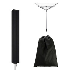 Pizsieat Cover Rotary Airer Protective Cover Waterproof Cover Rotary Airer 160 x 15 x 15 cm Rotary Airer Cover Oxford with Zip Drawstring for Laundry Umbrella Windproof UV-Resistant (Black)