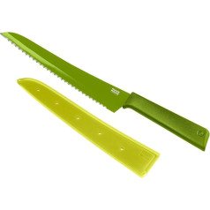 KUHN RIKON COLORI+ Bread Knife Serrated Blade with Blade Guard, Non-Stick Coating, Stainless Steel, 32.5 cm, Green, Stainless Steel