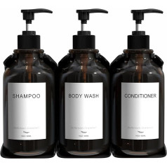 Elegant Shampoo and Conditioner Dispenser Wall Mount Set of 3 - No Drilling Shower Soap Dispenser Wall Mounted 3 Chambers with 6 Labels Easy to Fill Shampoo Dispenser for Shower Screen -