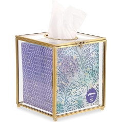 SUMNACON Glass Face Tissue Box Clear Gold Paper Box Holder, Square Napkin Box Storage Tissue Paper Box Organiser, Decorative Cube Tissue Box for Face Tissues, Napkin