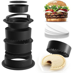 nnn Burger Press Chopped Steak Professional Hamburger Press with 100 Non-Stick Papers Baking Mould for Steak Kitchen Utensils for Hamburgers, Sandwiches, Patties and Grill (4-in-1)